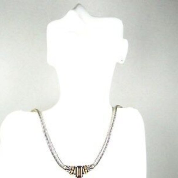 LAGOS Sterling Silver 18k Gold Smoky Topaz Center Piece Snake Chain Necklace - Picture 3 of 8